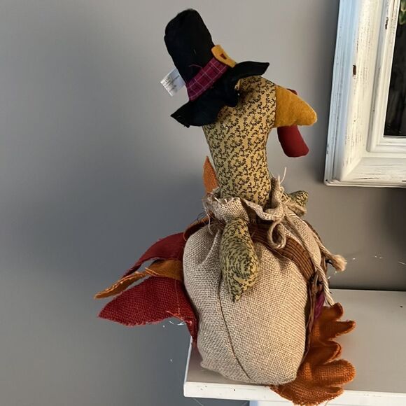 Farmhouse Color Rustic Multi-Fabric Thanksgiving Stuffed Turkey 19” Table Topper - Picture 5 of 16